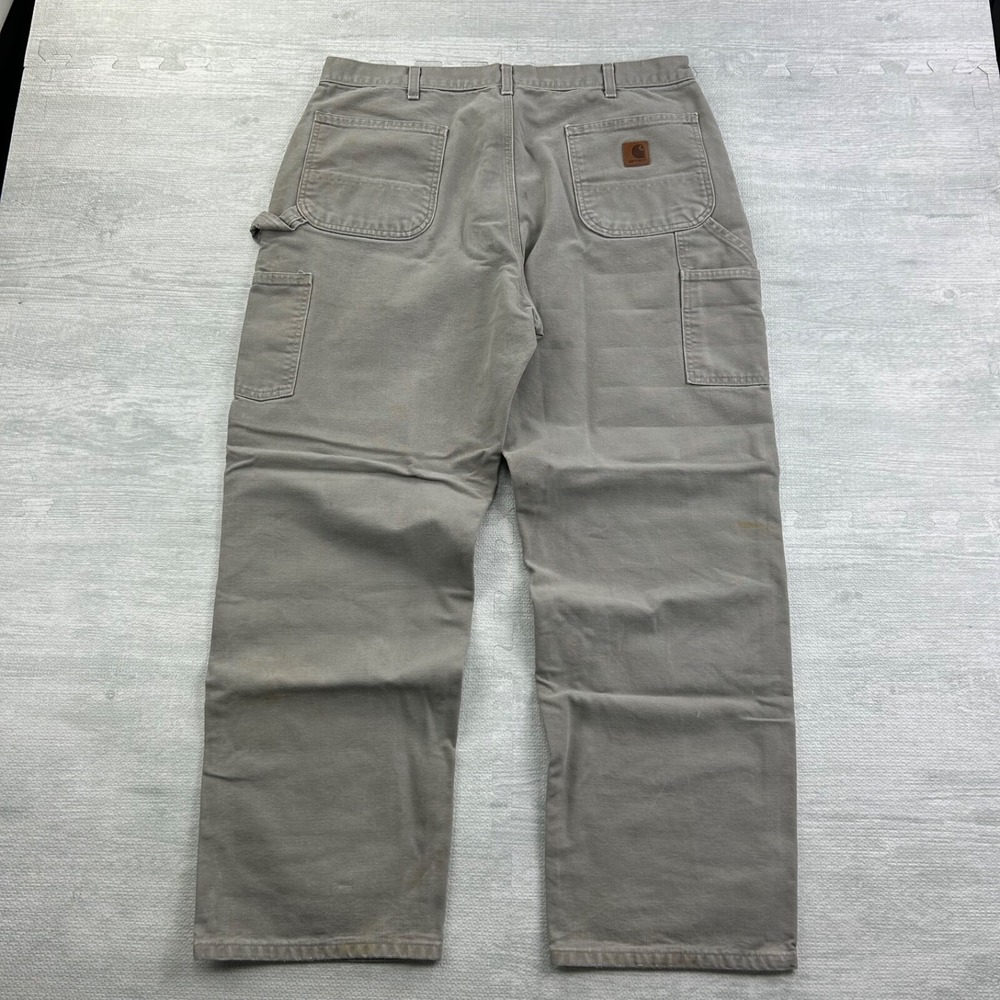 Vintage 90s Carhartt Carpenter Pants Size 38x32 Tan Heavy Canvas Loose Fit Baggy